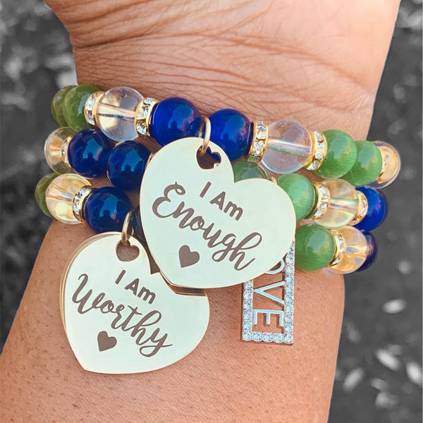 Triple Stack Bracelet Set - She is Enough and Worthy