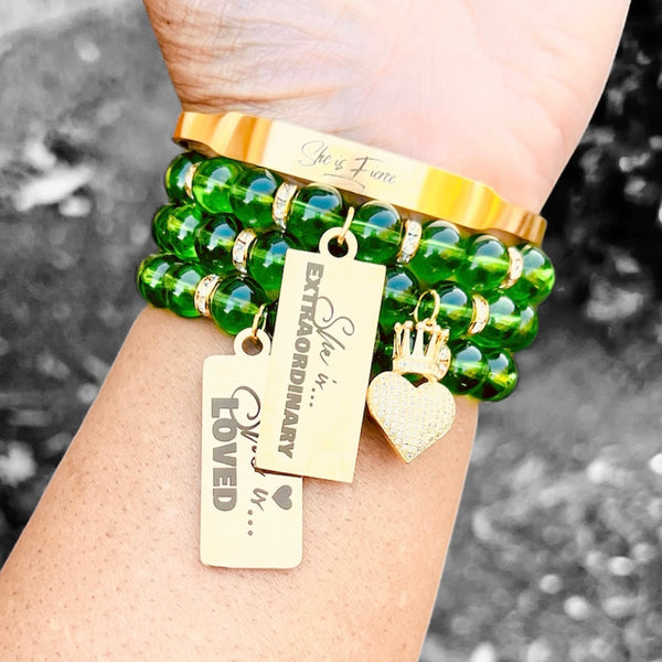 Triple Stack Bracelet Set with Bangle - Green