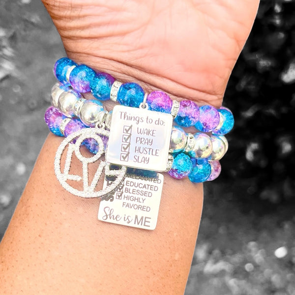 Triple Stack Bracelet Set - Wake, Pray, Hustle, Slay