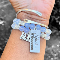 Double Stack Bracelet Set with Bangle - She is a Dope Goddess