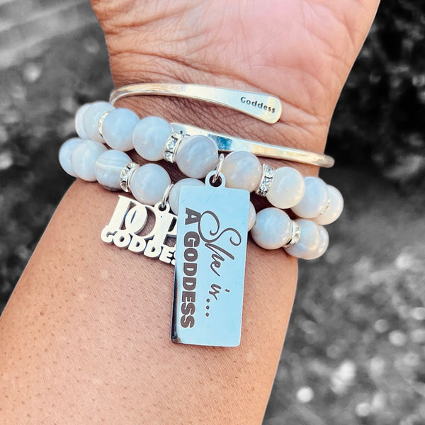 Double Stack Bracelet Set with Bangle - She is a Dope Goddess