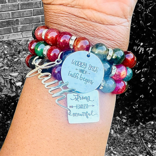Triple Stack Bracelet Set - Worry Ends When Faith Begins