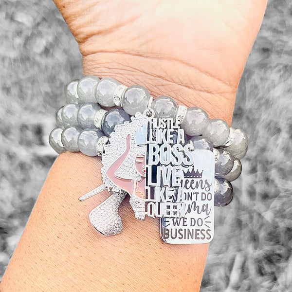Triple Stack Bracelet Set - Hustle Like a Boss, Live Like a Queen
