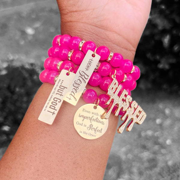 Quad Stack Bracelet Set - She is Not Lucky, But Blessed