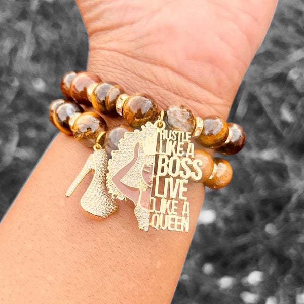 Double Stack Bracelet Set - Hustle Like a Boss, Live Like a Queen
