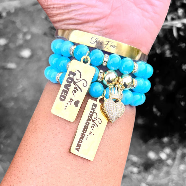 Triple Stack Bracelet Set with Bangle - Turquoise