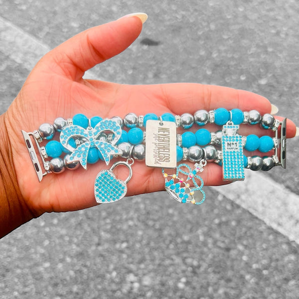 Beaded Apple Watch Band - Turquoise and Silver