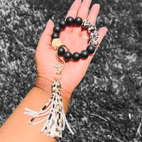 Beaded Keychain - Black and Cheetah