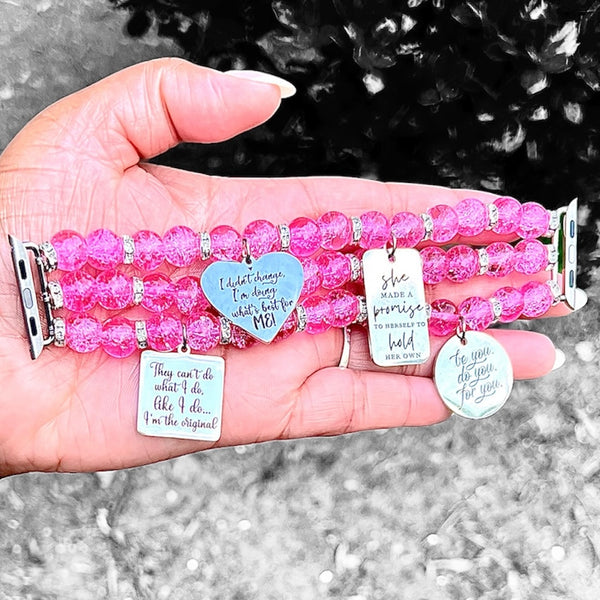 Beaded Apple Watch Band - Pink Crackle