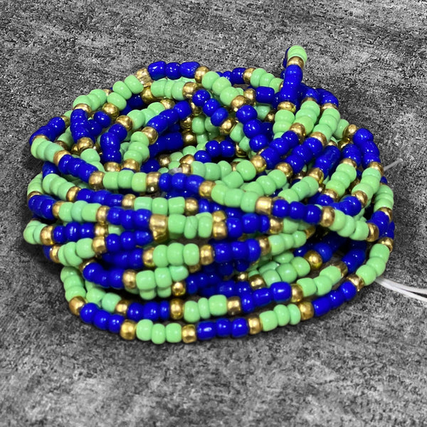 Elastic Tie On Waist Beads - Blue, Green, and Gold