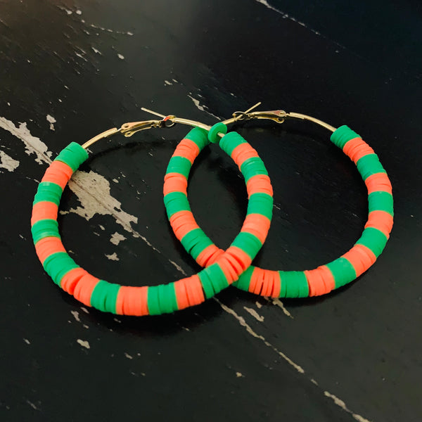 Medium Earrings - Green and Orange