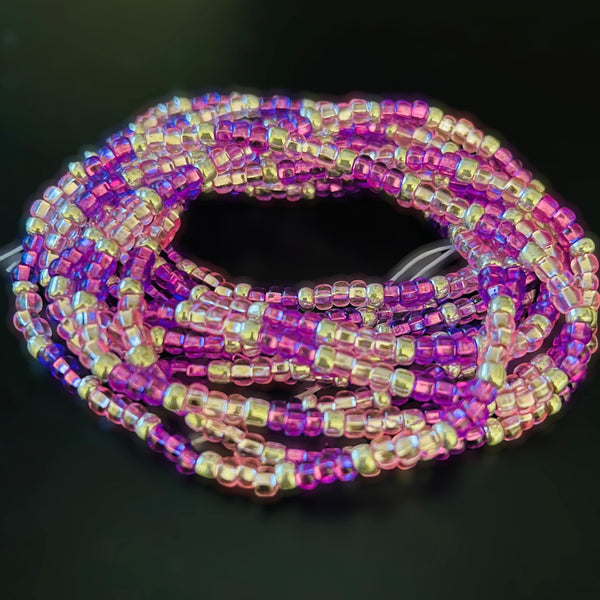 Elastic Tie On Waist Beads - Pink, Purple, and Silver