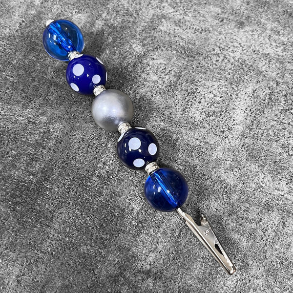 Beaded Alligator Clip - Blue and Silver