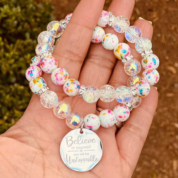 Kids Bracelet Stack - White Multi and Clear Crackle
