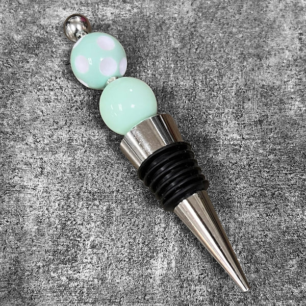 Beaded Wine Stopper - Pastel Mint Green