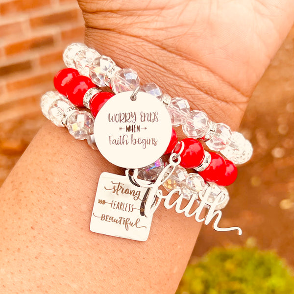 Triple Stack Bracelet Set - Worry Ends When Faith Begins