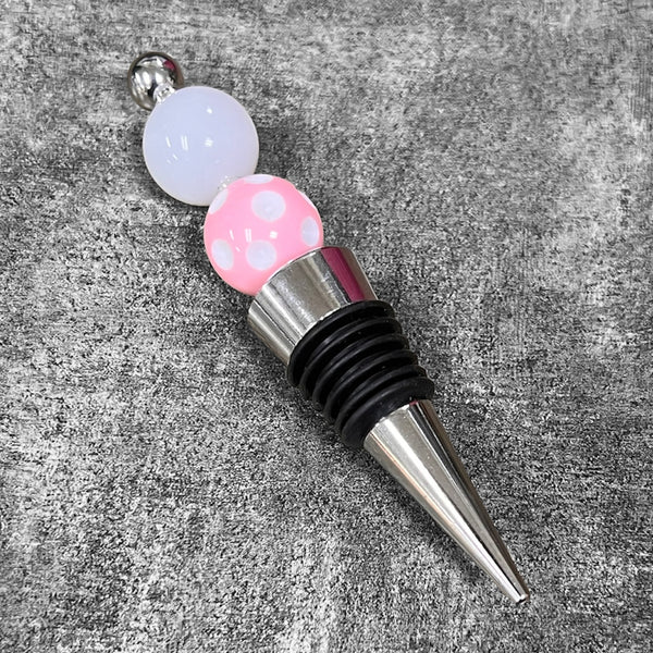 Beaded Wine Stopper - Pink and White