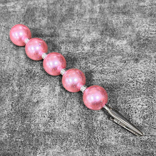 Beaded Alligator Clip - Pink Glitter