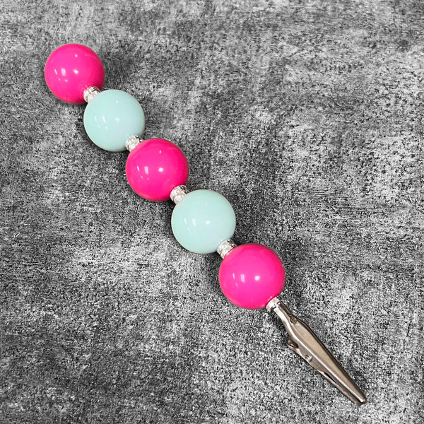 Beaded Alligator Clip - Hot Pink and Mint