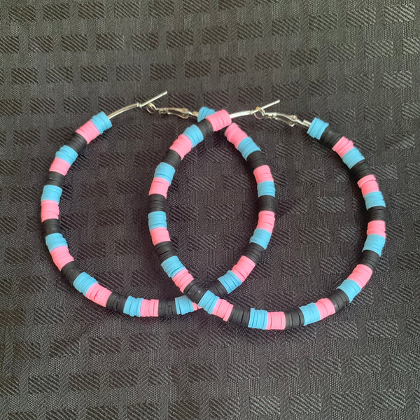 Large Earrings - Baby Blue, Pink, Black