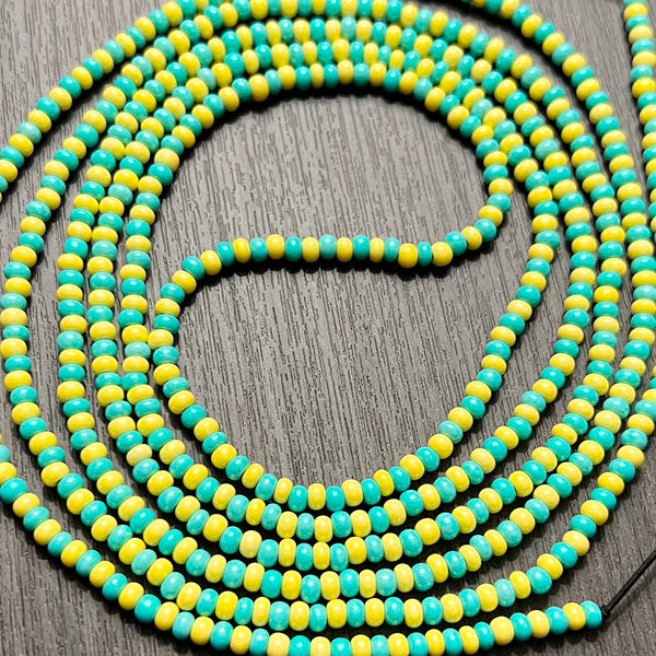Elastic Waist Beads - Teal and Yellow